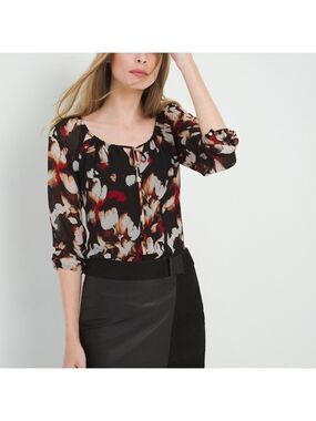 White House Black Market floral print chiffon woven blouse Size 4